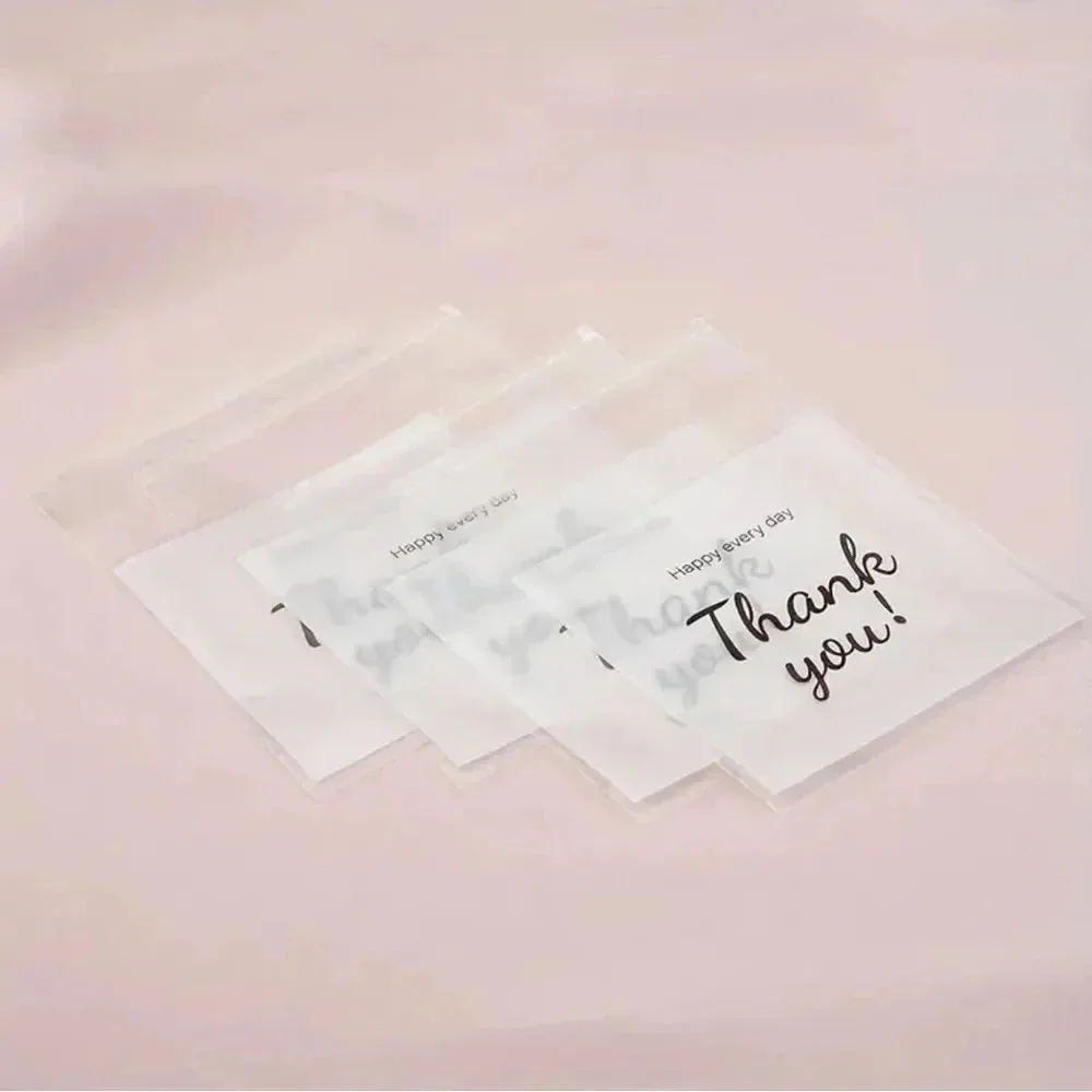 50pcs Thank You Printed Self-Adhesive Plastic Bags